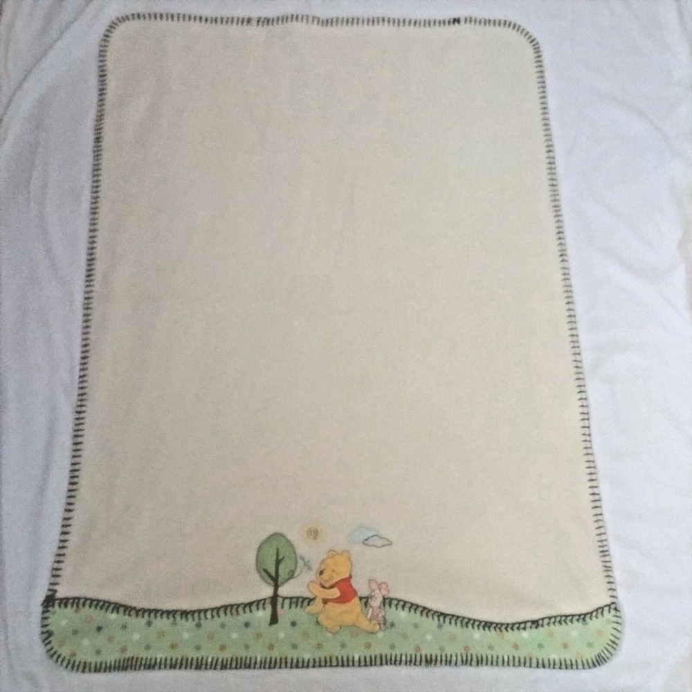 Vintage Disney Winnie the Pooh PigletIvory Cream Embroidered Baby Blanket